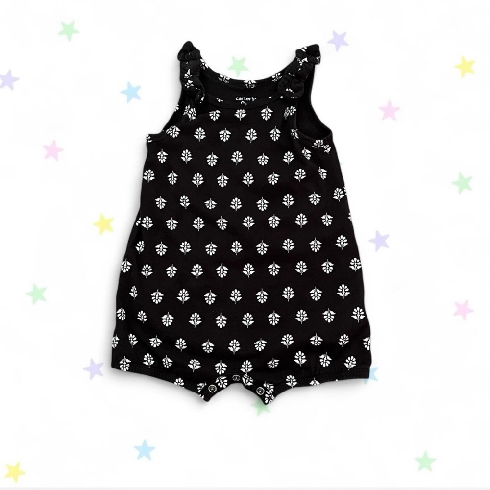 black and white floral baby romper